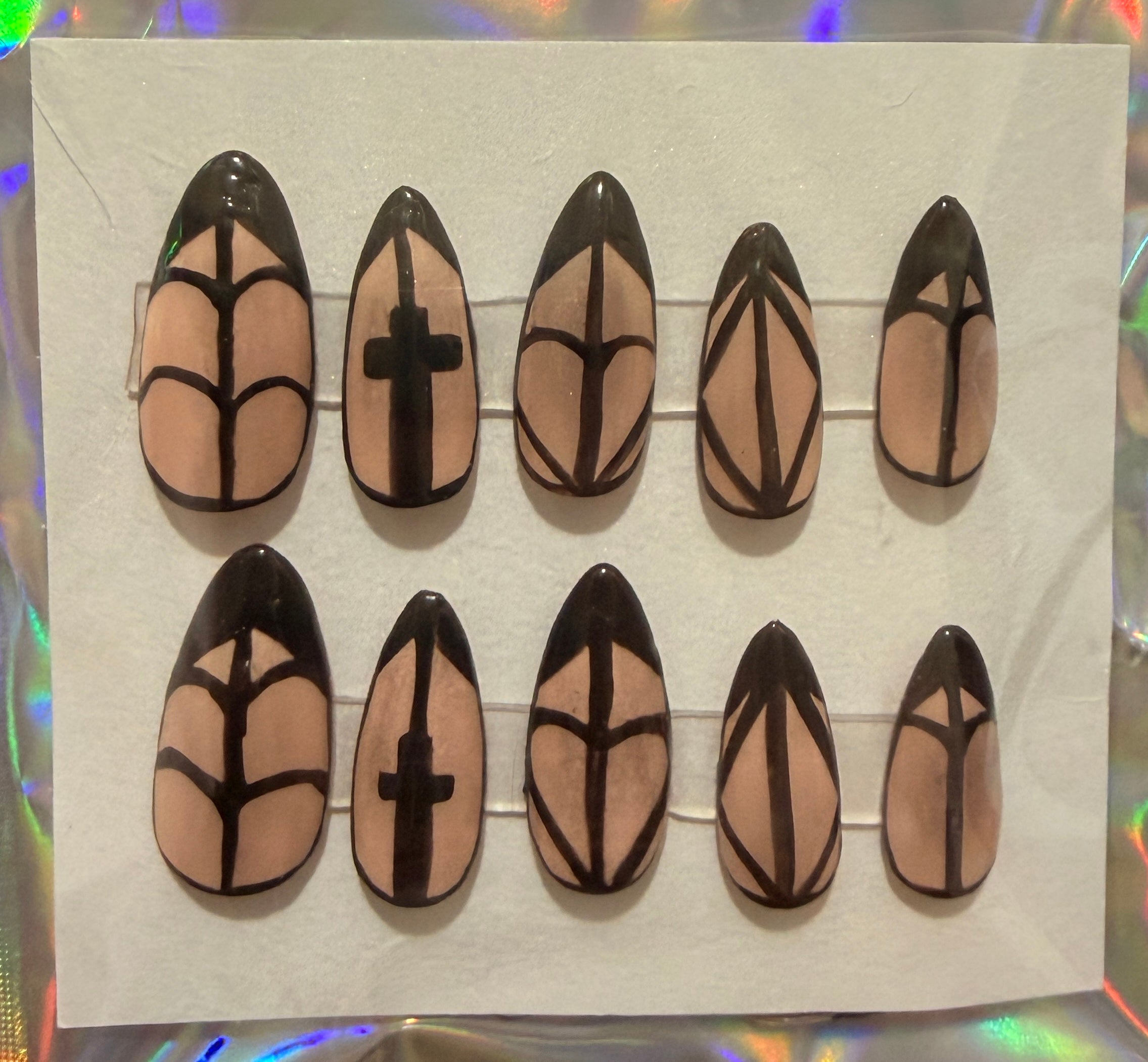 Dark Stained Glass Church Press-On Nails